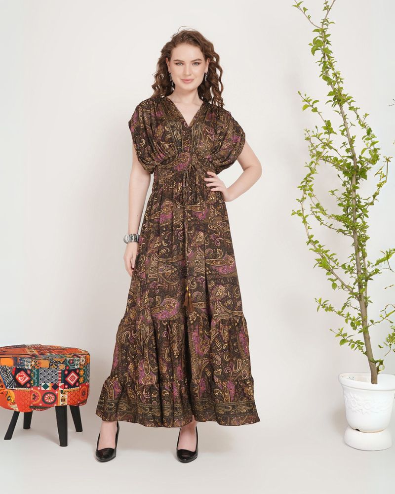 blue dress for baby girl Plum Purple Paisley Print Mesh Halter Maxi Dress main image 1