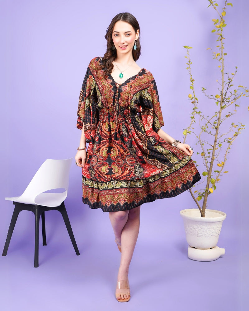 Radiant ember bohemian flared sleeve mini dress – Boholyfe