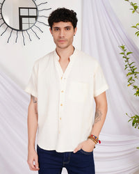 Keir ivory breeze mandarin cotton shirt