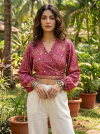Elira rosewood paisley boho wrap Top