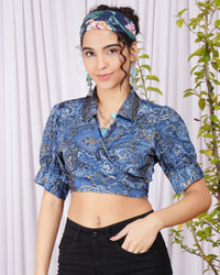 Vierra blue-dusk wrap collar top