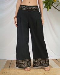 Midnight bloom wide leg cotton trousers