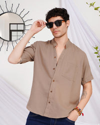 Keaton sandstone drift mandarin cotton shirt