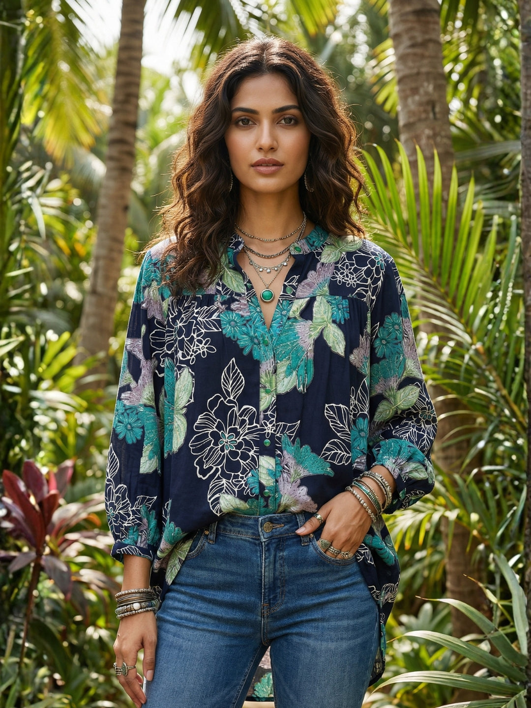 Virelle night bloom oversize bohemian shirt