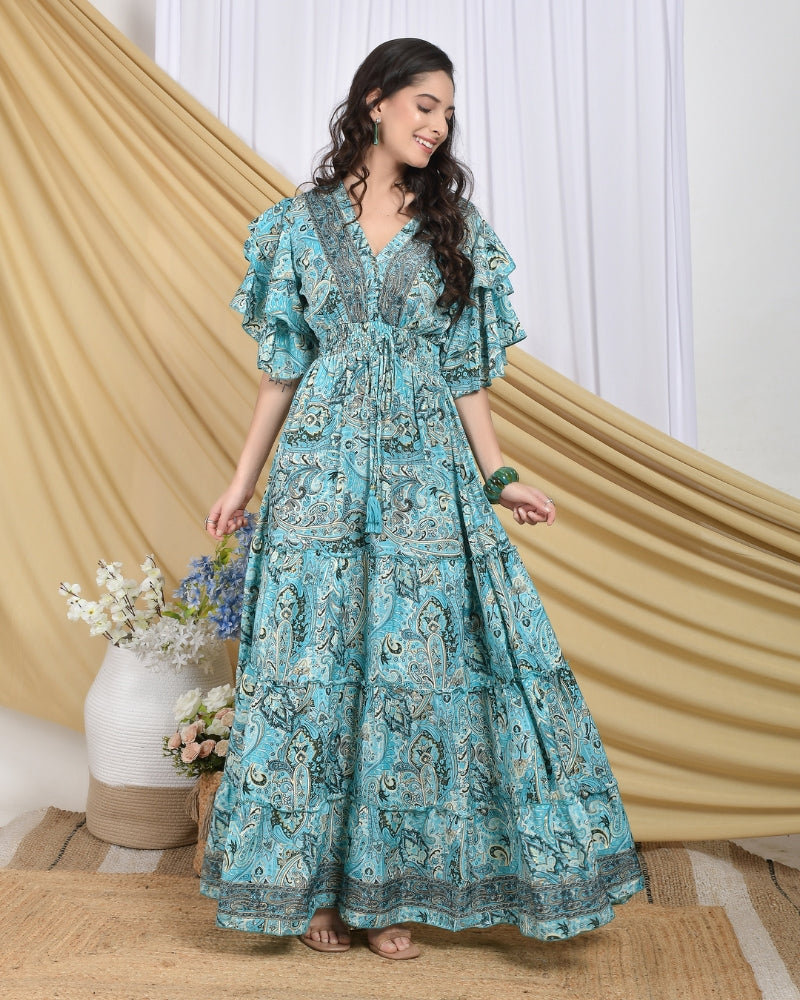 Elowen azure tiered maxi dress