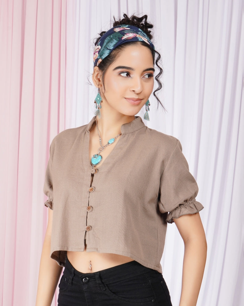 Elowen desert-Mist V-neck cotton top