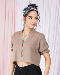 Elowen desert-Mist V-neck cotton top