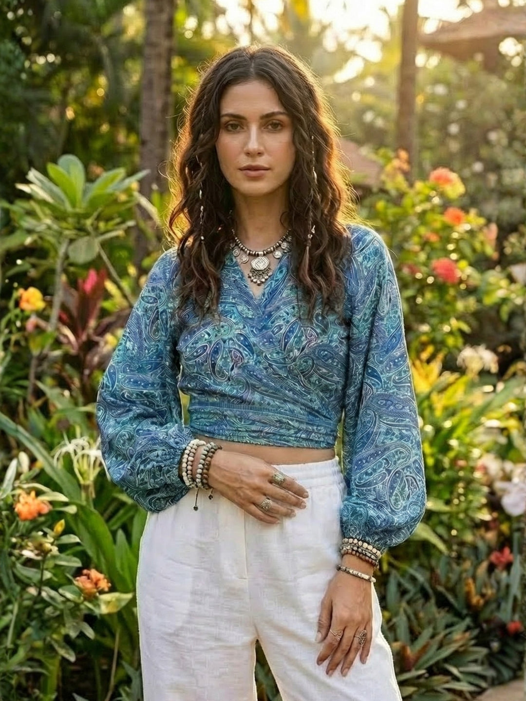 Soraya seafoam paisley boho wrap top