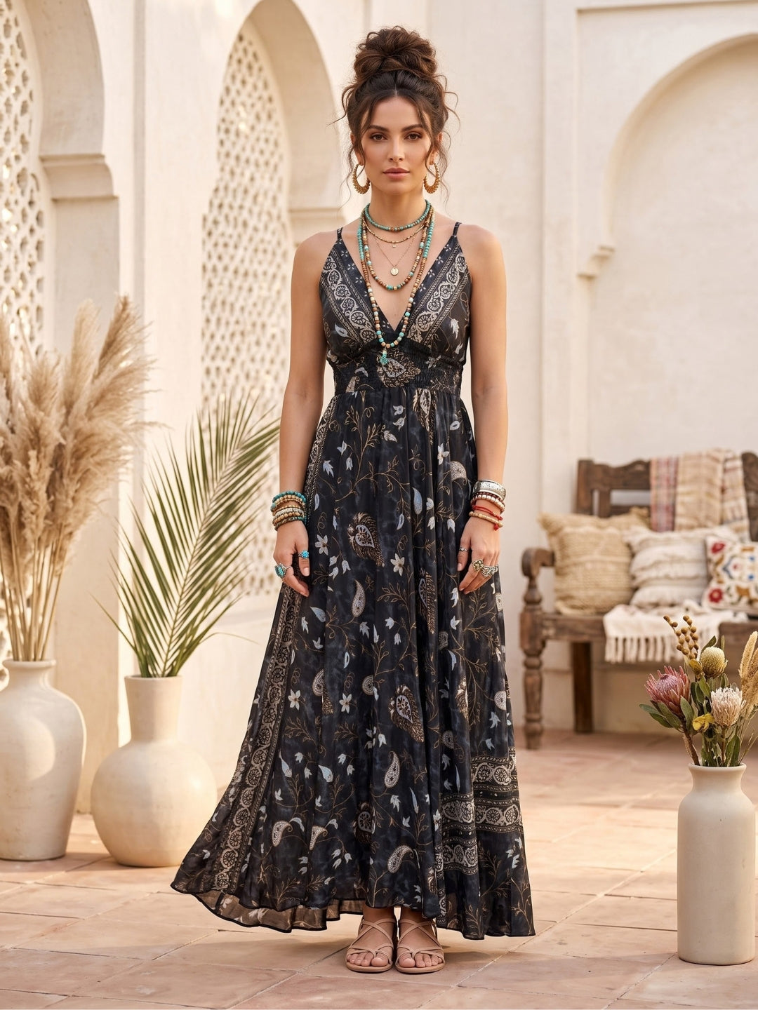 Odette Black Mirage Boho Maxi Dress