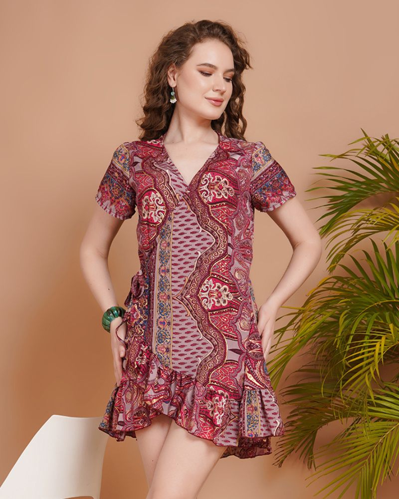 Amira rosewood mini angrakha dress