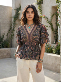 Maelira twilight vine boho peplum top