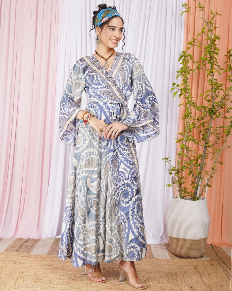 Aurelia moon blue wrap maxi dress