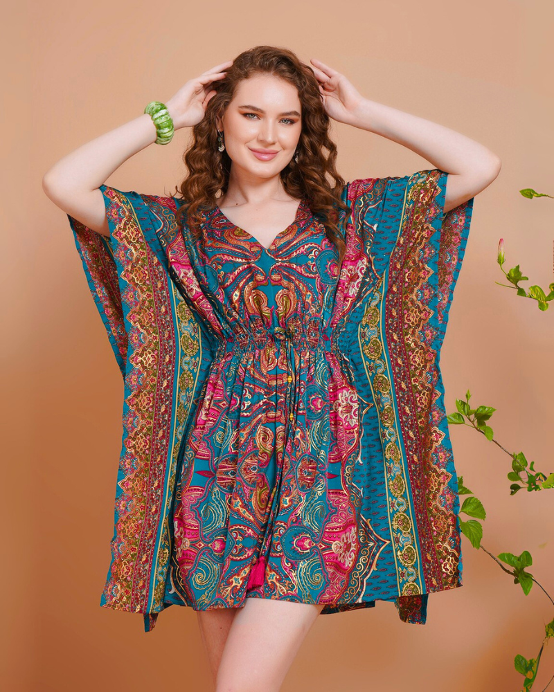 Siena paisley pop kaftan mini dress
