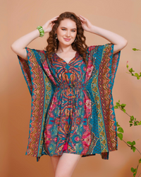 Siena paisley pop kaftan mini dress