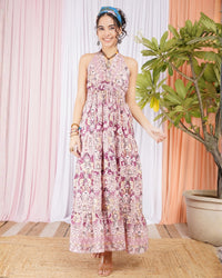 Lunara roseplum halter maxi dress