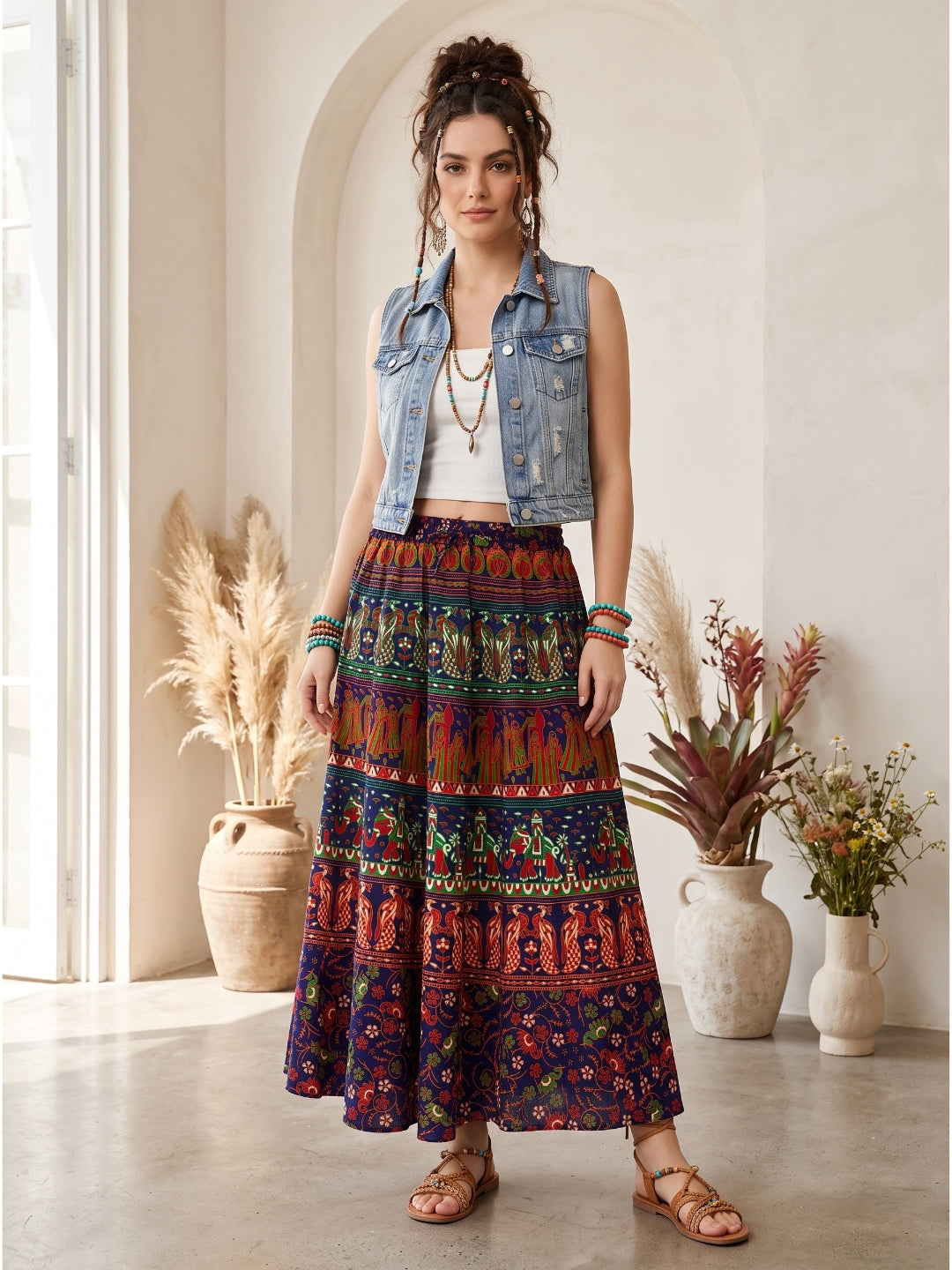 Autumn tapestry boho maxi skirt