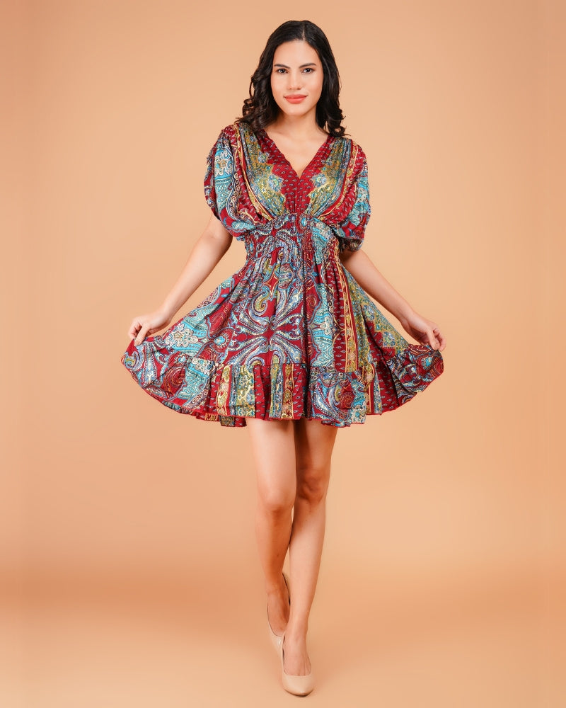 Maroon paisley boho beauty short dress