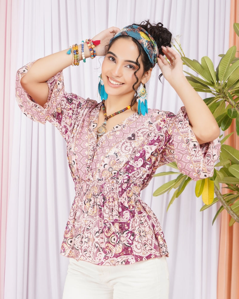 Aveline blush swirl peplum top