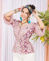 Aveline blush swirl peplum top