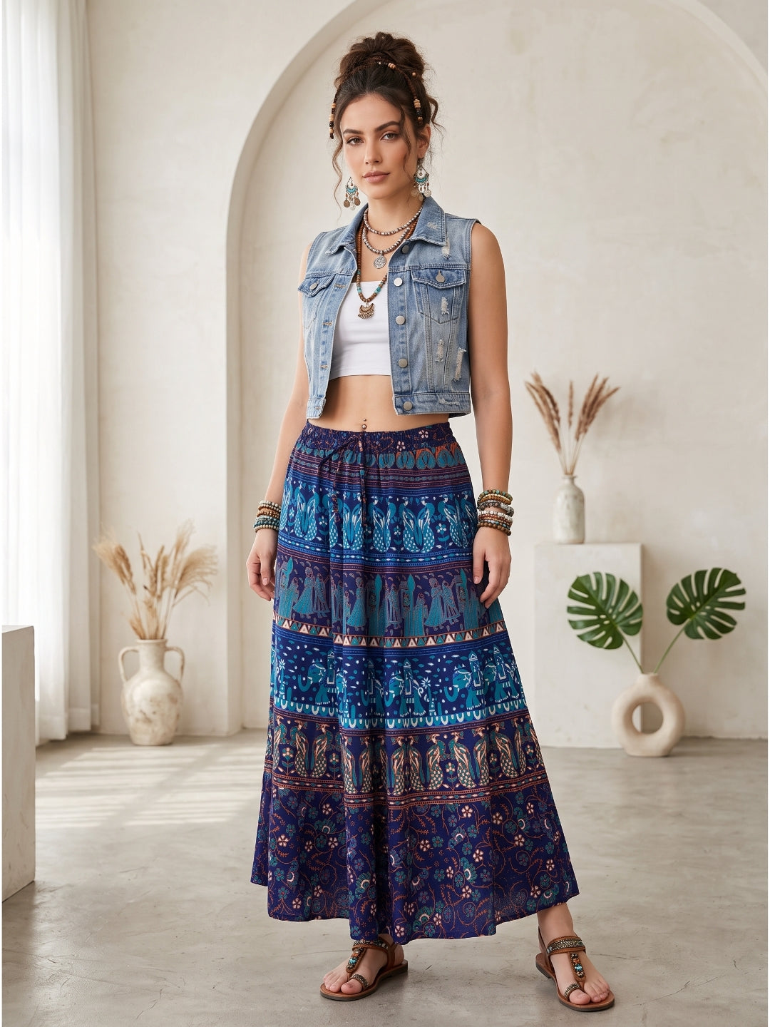 Azure spirit boho maxi skirt