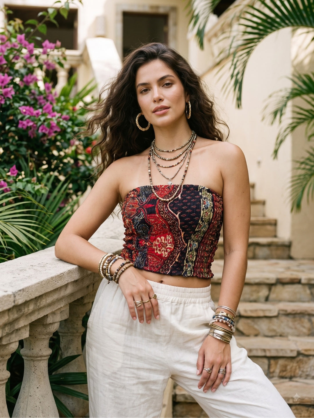 Midnight scarlet boho tube top