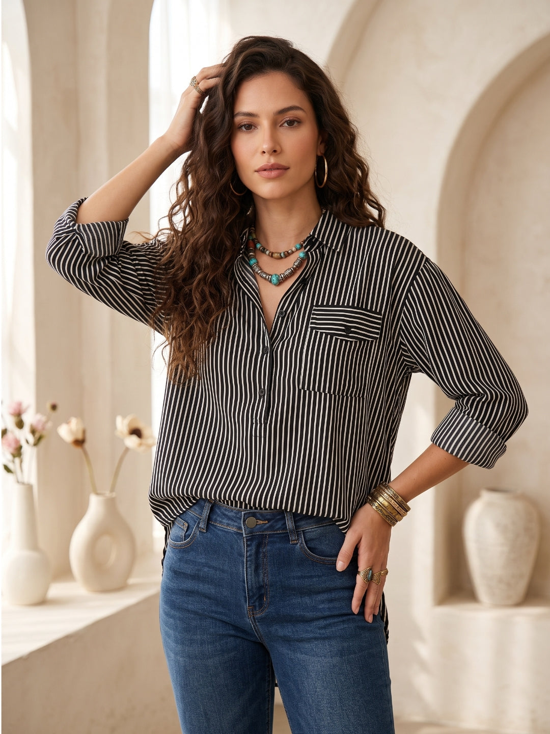 Onyx whisper oversize popover shirt