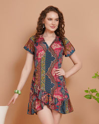 Amara teal garden mini angrakha dress
