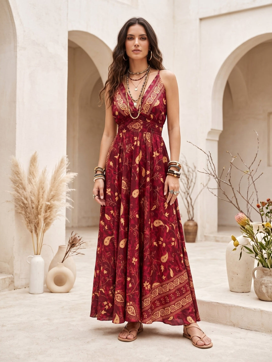 Célestine scarlet boho maxi dress