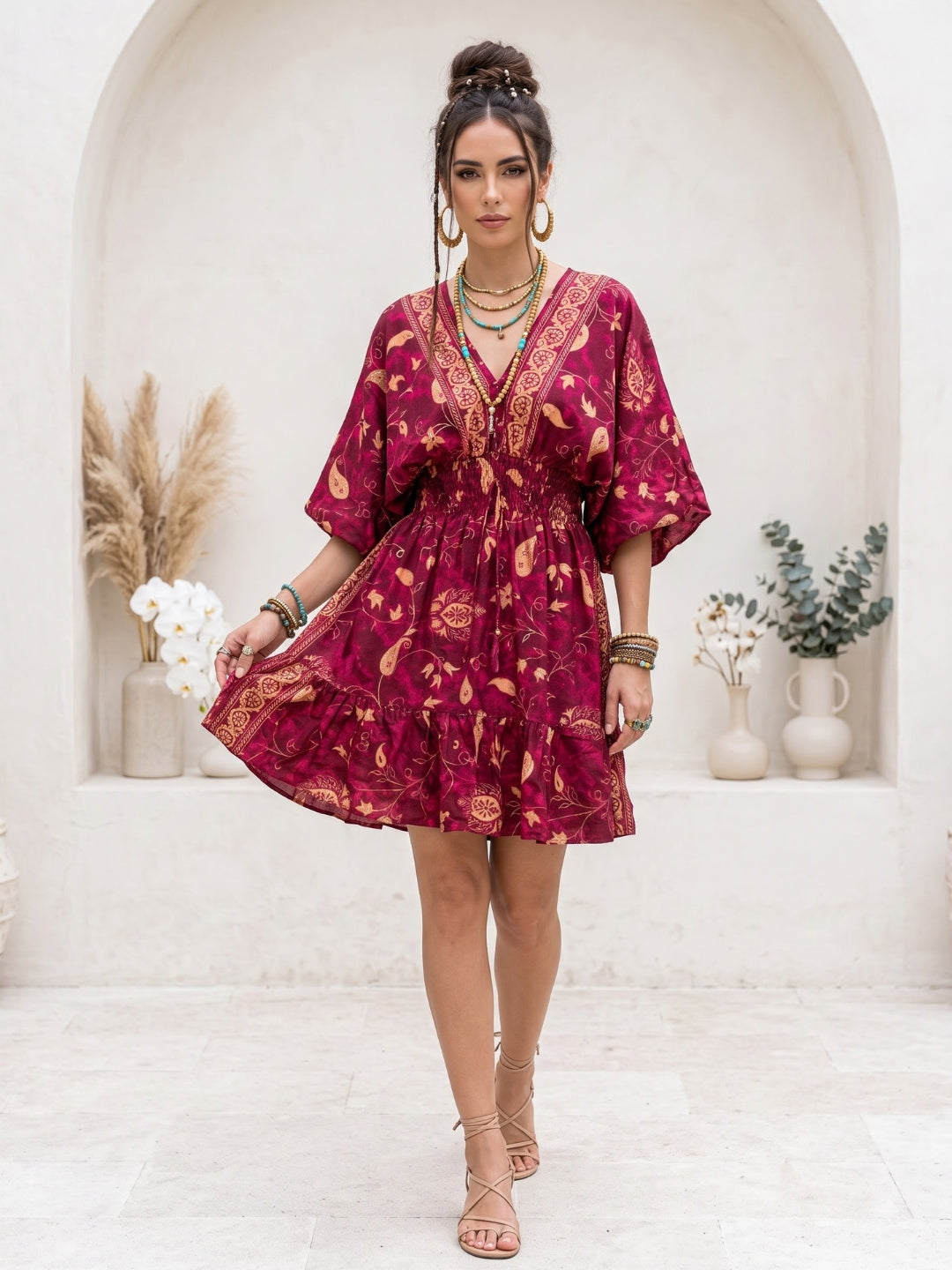 Rosalie garnet glow boho mini dress