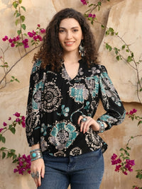 Noemi black foil bloom top