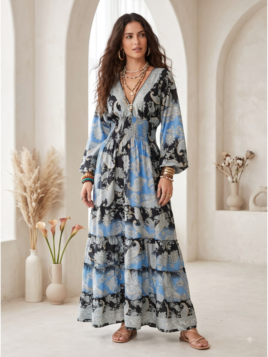 Celestine moonlit blue boho maxi dress