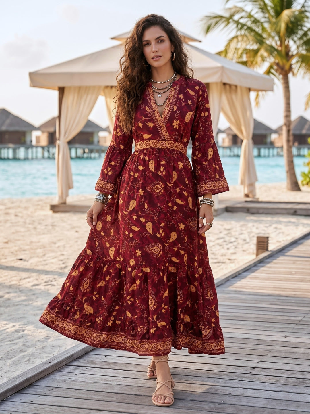 Mulberry merlot boho maxi dress