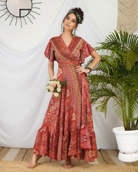 Seliora crimson paisley boho maxi dress