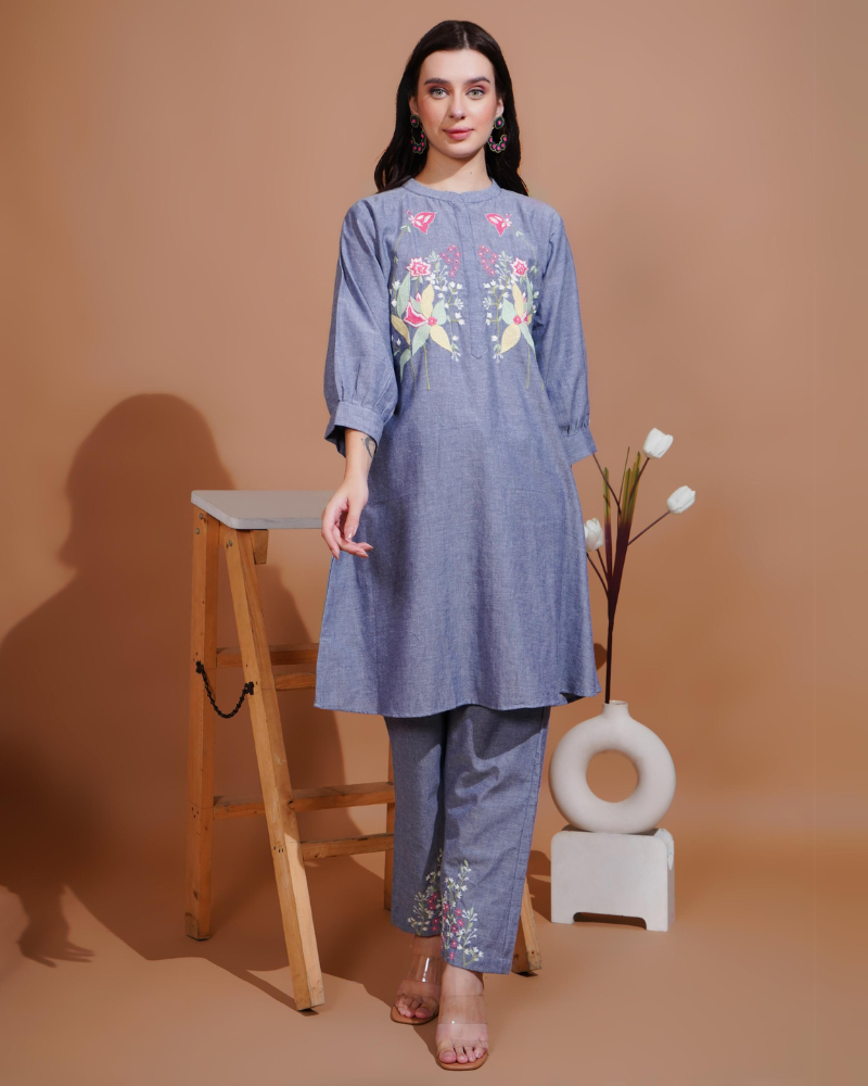 Linen luxe fusion hand embroidered co-ord set