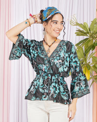 Kaelia aqua bloom peplum top