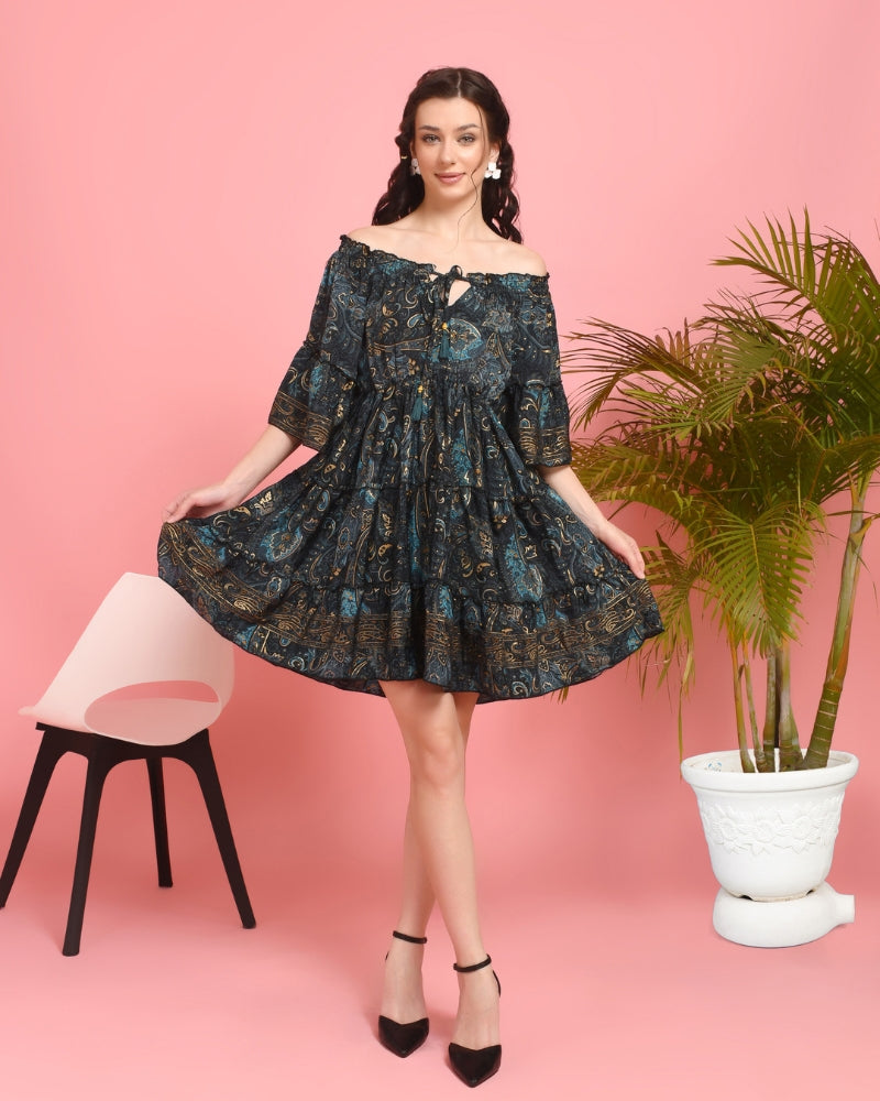 Nyra twilight off-shoulder mini dress