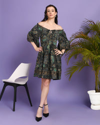 Zoya forest muse off-shoulder mini dress