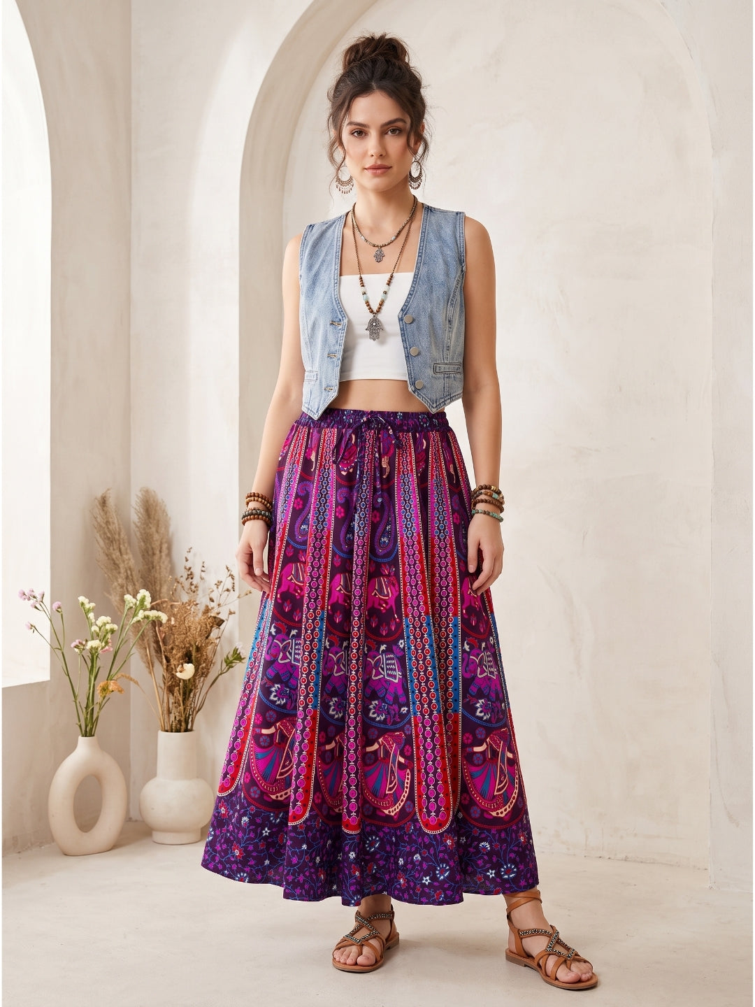 Twilight bloom boho maxi skirt