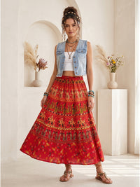 Crimson flame boho maxi skirt