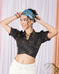 Selena onyx wrap collar top