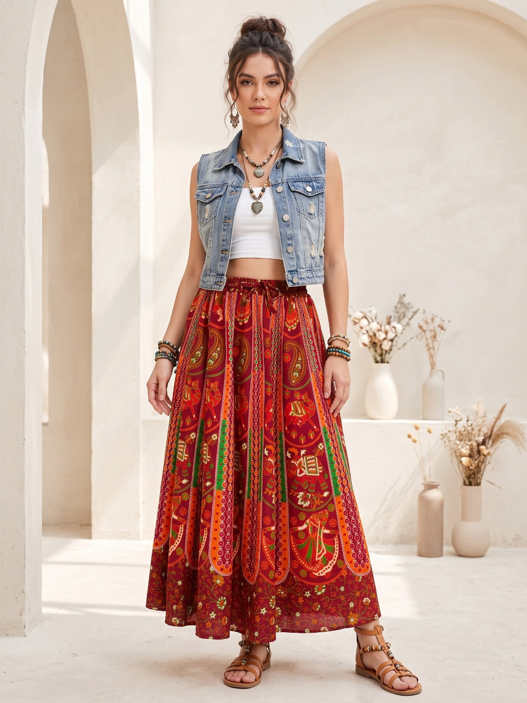 Rustic ember boho maxi skirt