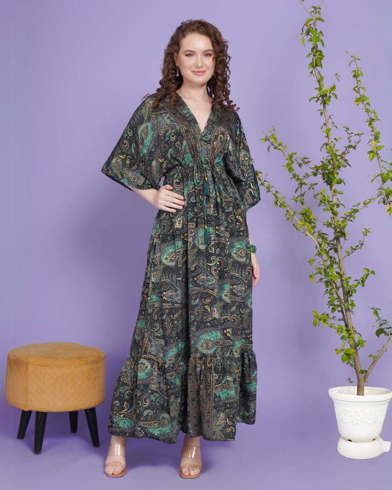 Emerald eclipse kimono maxi dress
