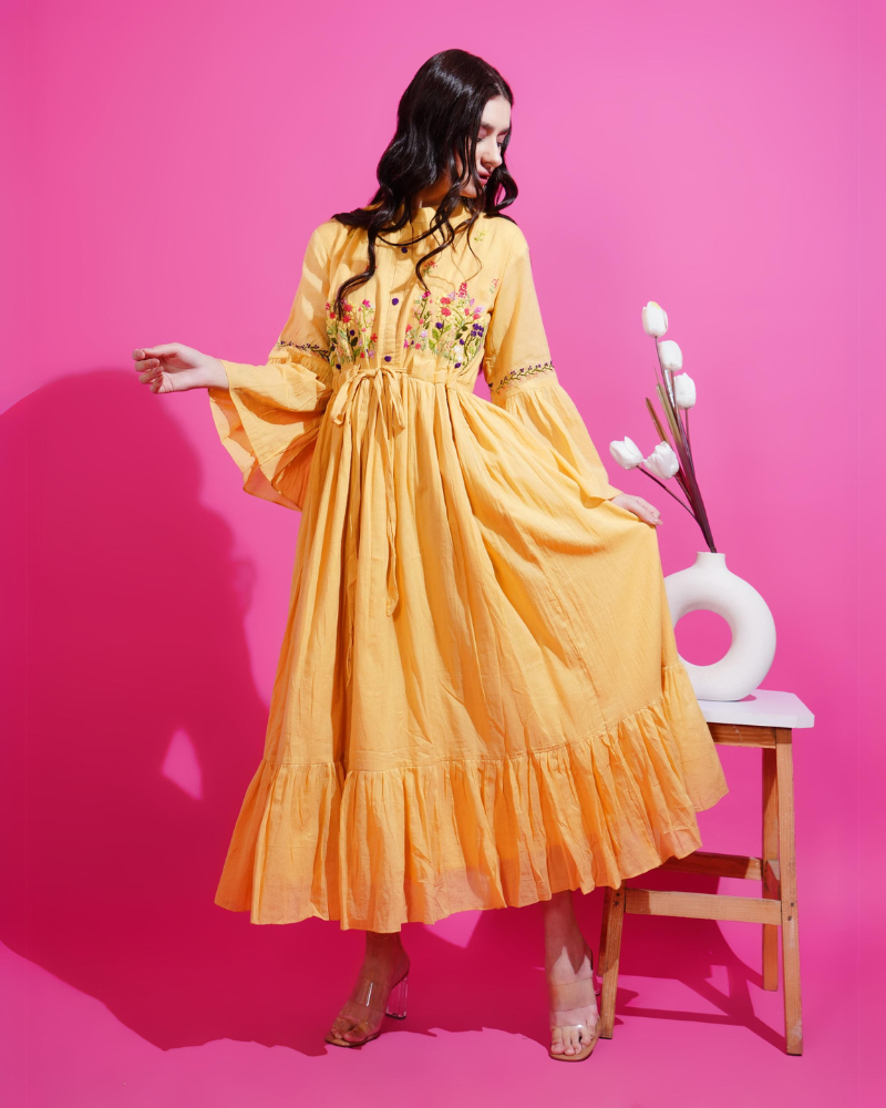 Sunshine floral bloom hand embroidered maxi