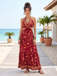 Sangria sunset halter boho maxi dress