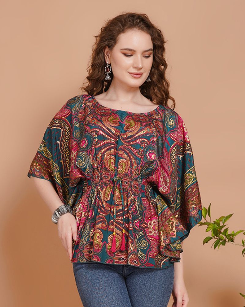 Paisley pop fusion kaftan top