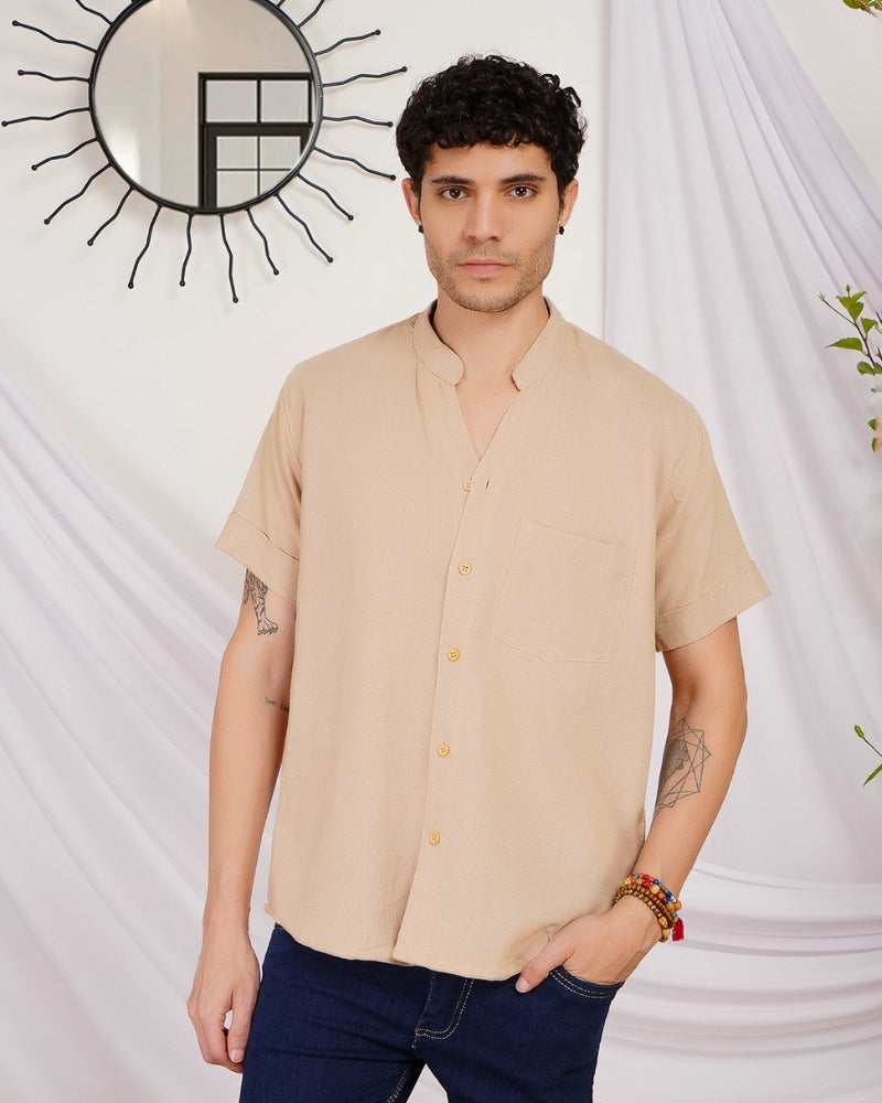Calder sand mist mandarin cotton shirt