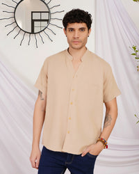 Calder sand mist mandarin cotton shirt