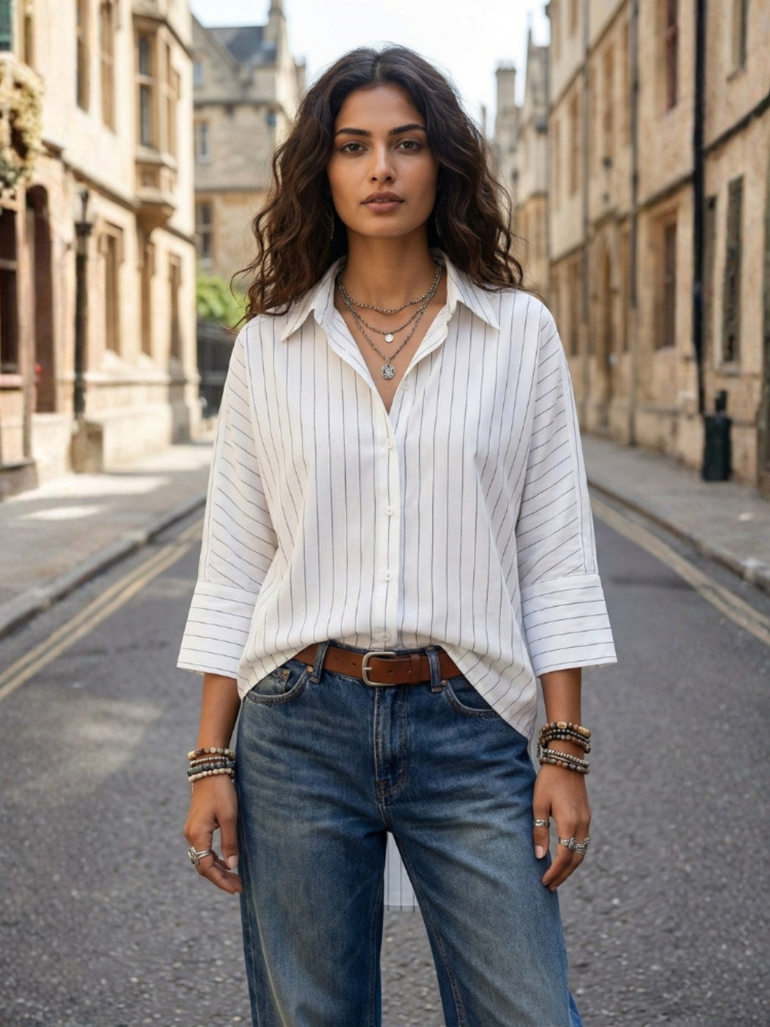 Ismerie pearl stripe boho formal shirt