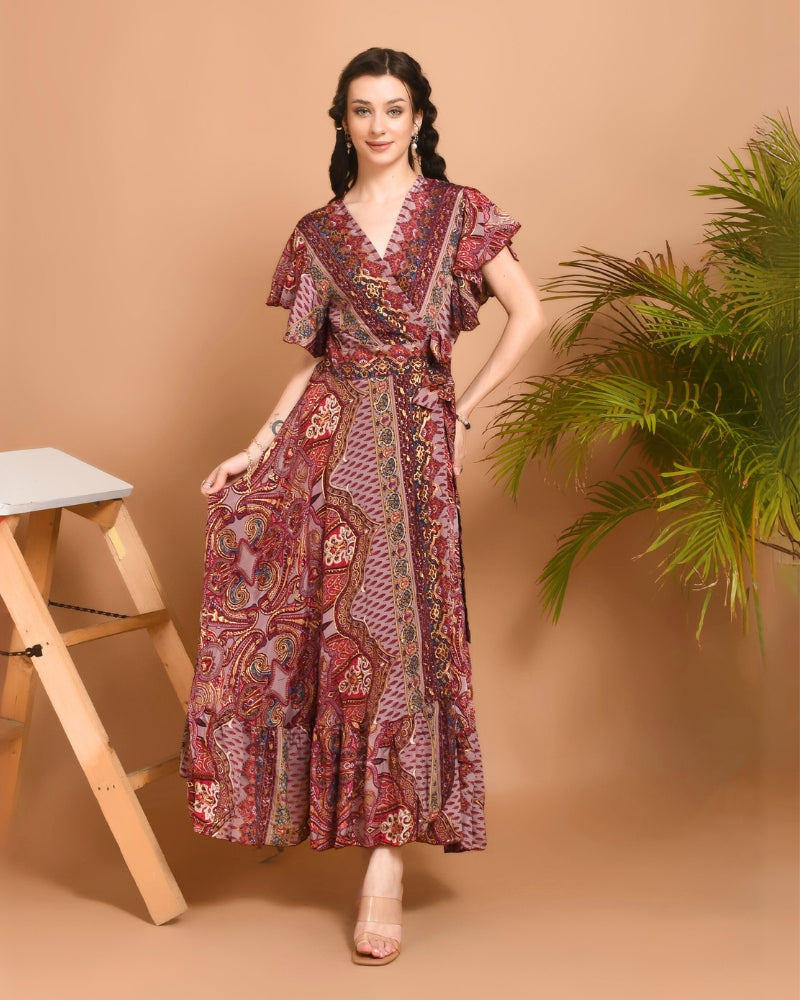 Maribel paisley maxi wrap dress