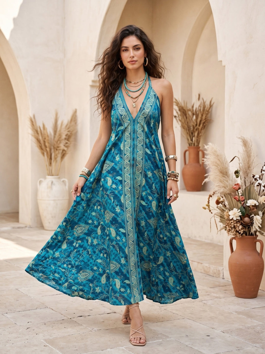 Zinnia blue lagoon boho maxi dress